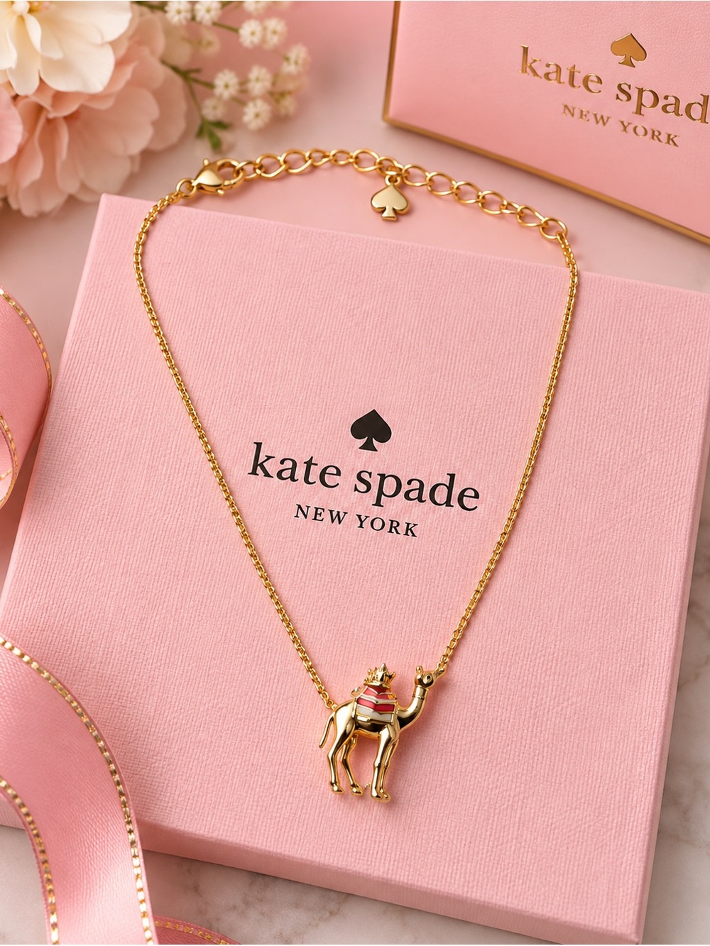 kate spade Gold Camel Necklace with Pink Accent